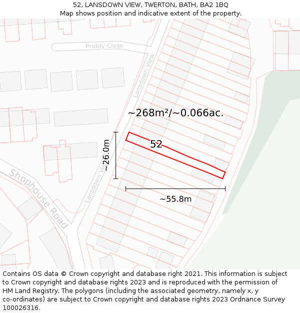 52, LANSDOWN VIEW, TWERTON, BATH, BA2 1BQ: Plot and title map