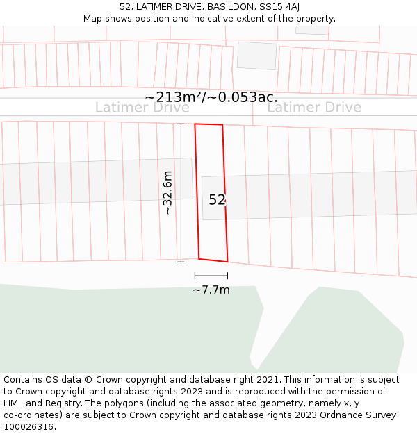 52, LATIMER DRIVE, BASILDON, SS15 4AJ: Plot and title map