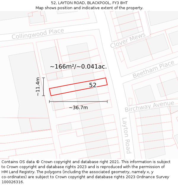 52, LAYTON ROAD, BLACKPOOL, FY3 8HT: Plot and title map