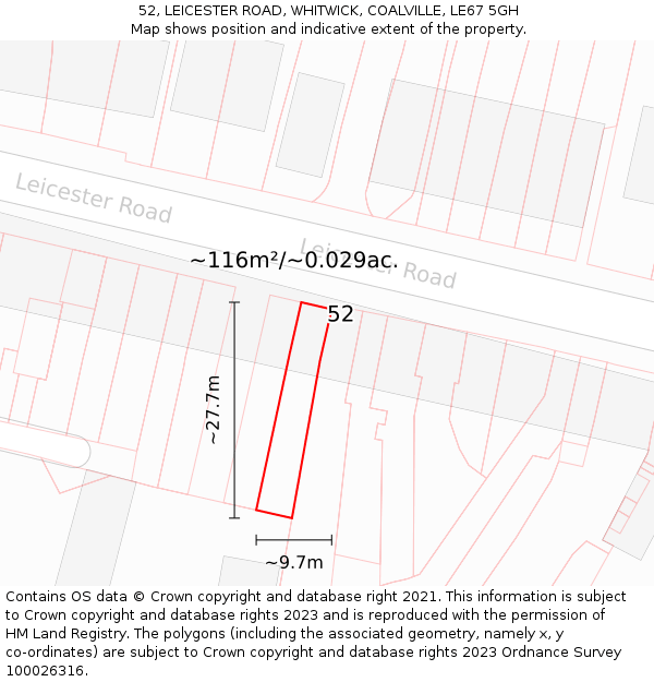 52, LEICESTER ROAD, WHITWICK, COALVILLE, LE67 5GH: Plot and title map