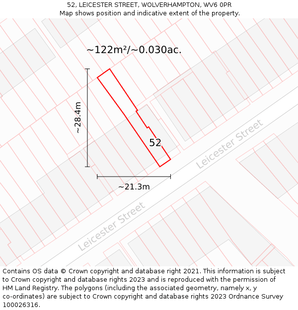 52, LEICESTER STREET, WOLVERHAMPTON, WV6 0PR: Plot and title map