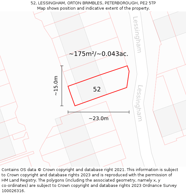 52, LESSINGHAM, ORTON BRIMBLES, PETERBOROUGH, PE2 5TP: Plot and title map