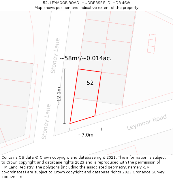 52, LEYMOOR ROAD, HUDDERSFIELD, HD3 4SW: Plot and title map