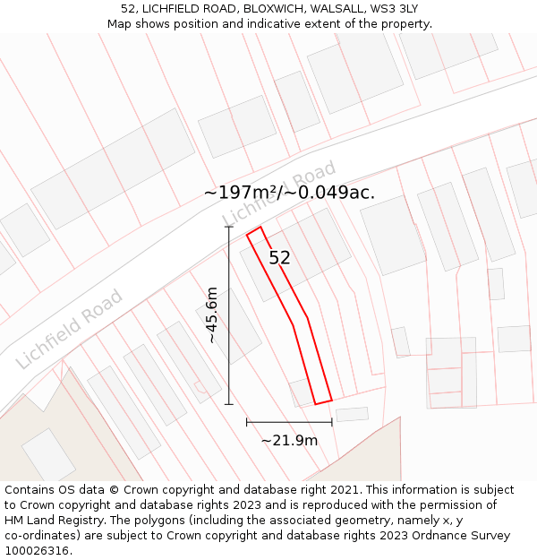 52, LICHFIELD ROAD, BLOXWICH, WALSALL, WS3 3LY: Plot and title map