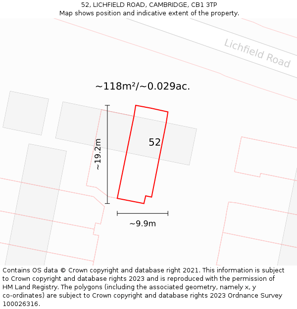 52, LICHFIELD ROAD, CAMBRIDGE, CB1 3TP: Plot and title map