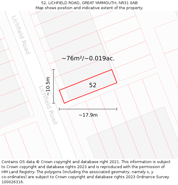 52, LICHFIELD ROAD, GREAT YARMOUTH, NR31 0AB: Plot and title map