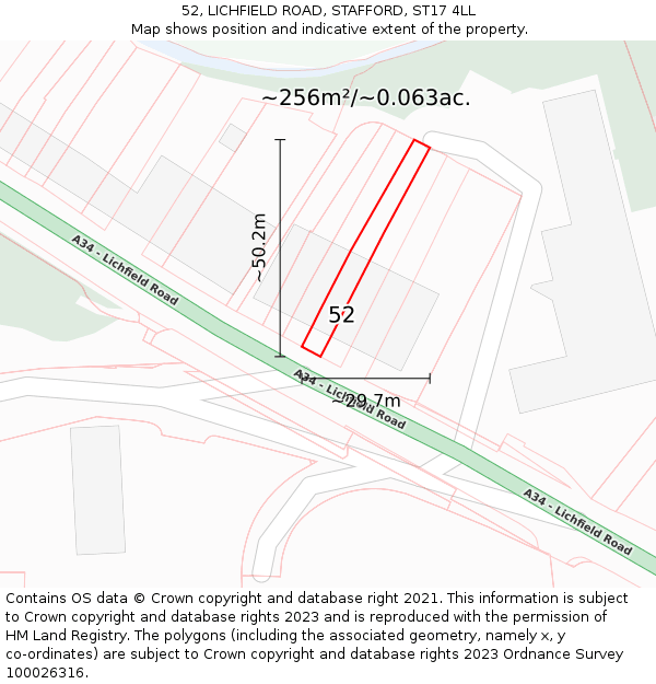 52, LICHFIELD ROAD, STAFFORD, ST17 4LL: Plot and title map