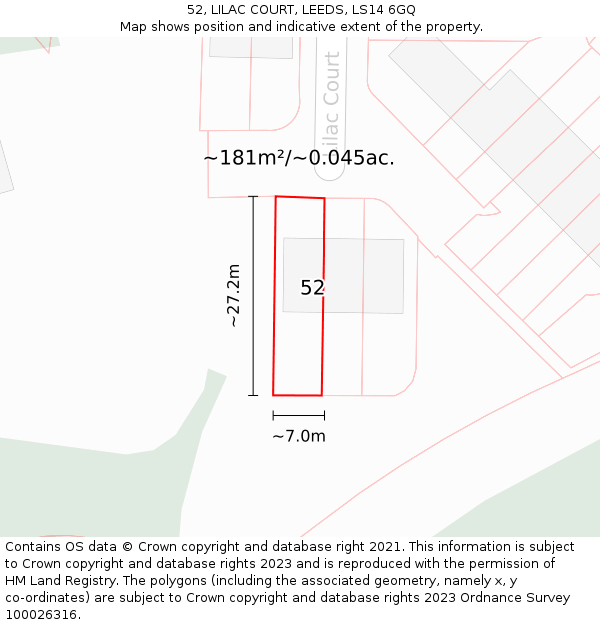 52, LILAC COURT, LEEDS, LS14 6GQ: Plot and title map