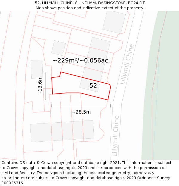 52, LILLYMILL CHINE, CHINEHAM, BASINGSTOKE, RG24 8JT: Plot and title map