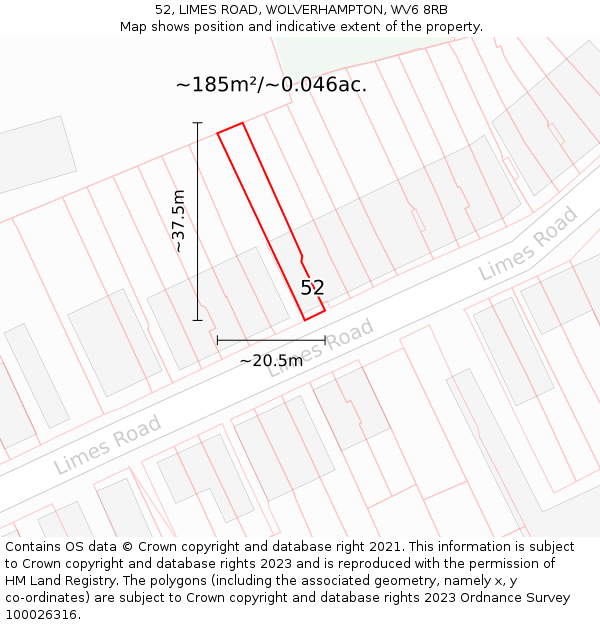 52, LIMES ROAD, WOLVERHAMPTON, WV6 8RB: Plot and title map