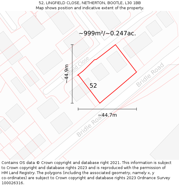 52, LINGFIELD CLOSE, NETHERTON, BOOTLE, L30 1BB: Plot and title map