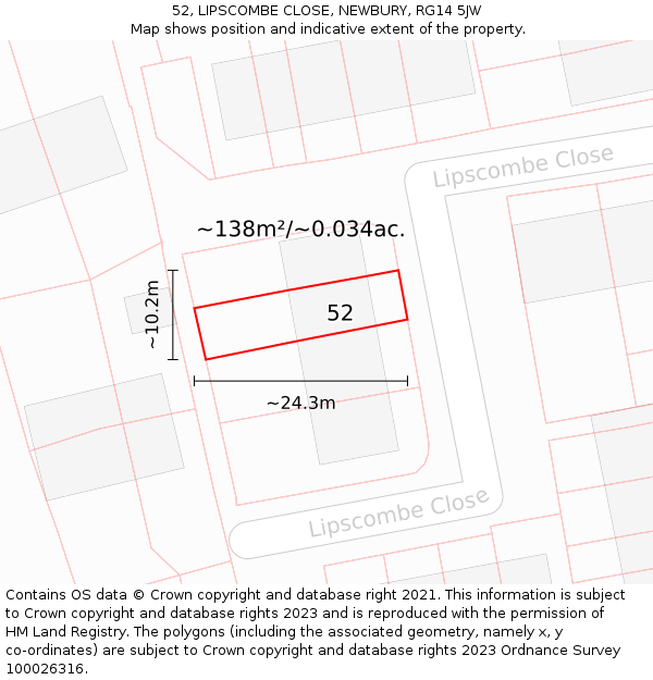 52, LIPSCOMBE CLOSE, NEWBURY, RG14 5JW: Plot and title map