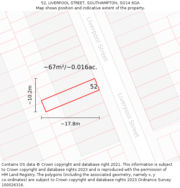52, LIVERPOOL STREET, SOUTHAMPTON, SO14 6GA: Plot and title map