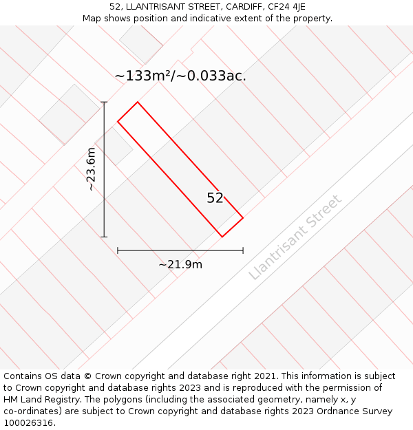 52, LLANTRISANT STREET, CARDIFF, CF24 4JE: Plot and title map