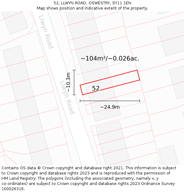 52, LLWYN ROAD, OSWESTRY, SY11 1EN: Plot and title map