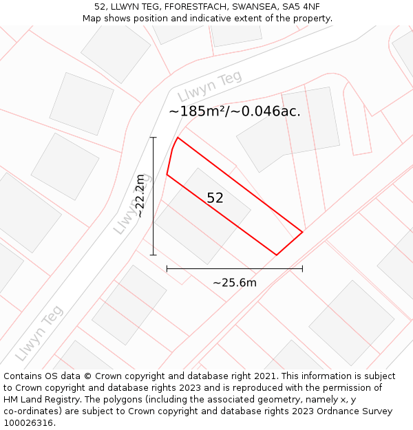 52, LLWYN TEG, FFORESTFACH, SWANSEA, SA5 4NF: Plot and title map