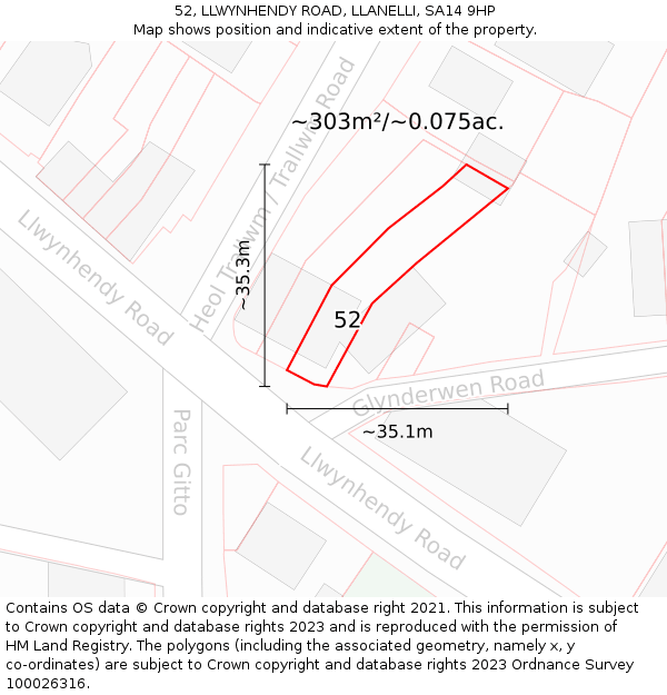 52, LLWYNHENDY ROAD, LLANELLI, SA14 9HP: Plot and title map