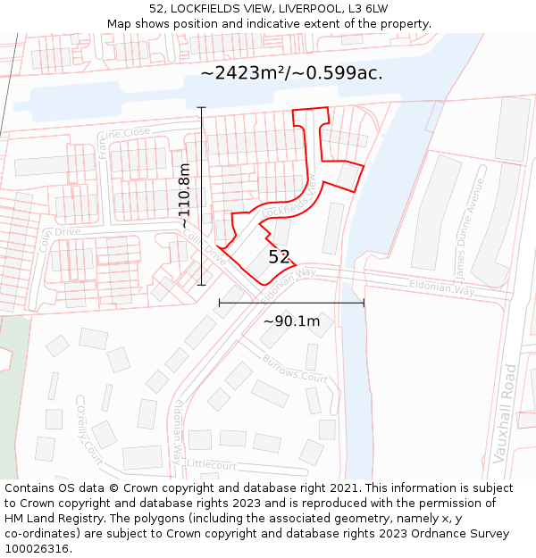52, LOCKFIELDS VIEW, LIVERPOOL, L3 6LW: Plot and title map