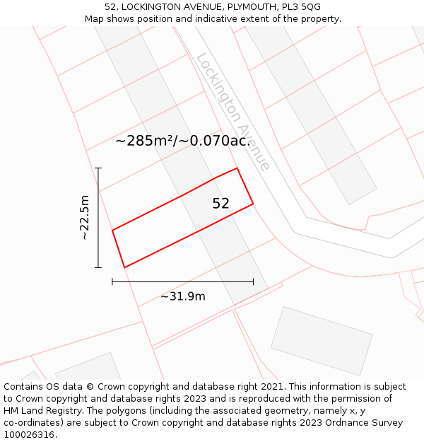 52, LOCKINGTON AVENUE, PLYMOUTH, PL3 5QG: Plot and title map