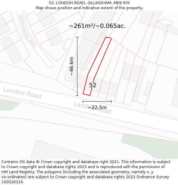 52, LONDON ROAD, GILLINGHAM, ME8 6YX: Plot and title map