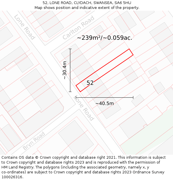 52, LONE ROAD, CLYDACH, SWANSEA, SA6 5HU: Plot and title map
