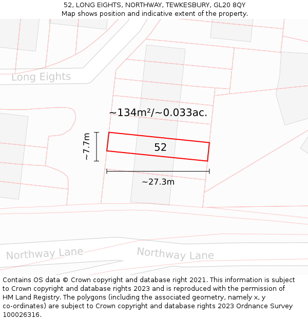 52, LONG EIGHTS, NORTHWAY, TEWKESBURY, GL20 8QY: Plot and title map