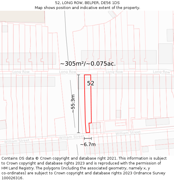 52, LONG ROW, BELPER, DE56 1DS: Plot and title map