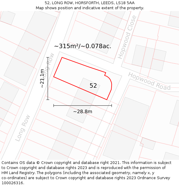 52, LONG ROW, HORSFORTH, LEEDS, LS18 5AA: Plot and title map