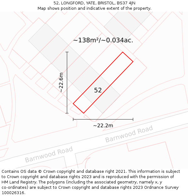 52, LONGFORD, YATE, BRISTOL, BS37 4JN: Plot and title map