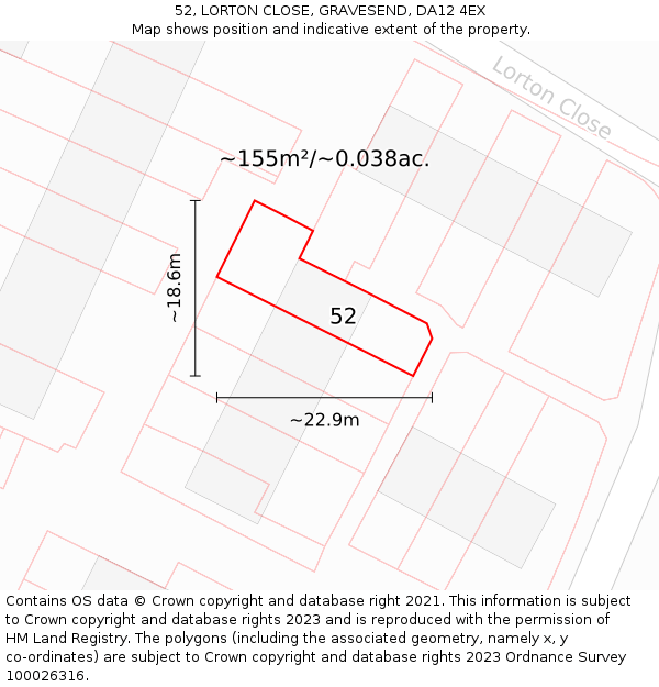 52, LORTON CLOSE, GRAVESEND, DA12 4EX: Plot and title map