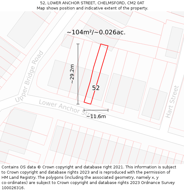 52, LOWER ANCHOR STREET, CHELMSFORD, CM2 0AT: Plot and title map