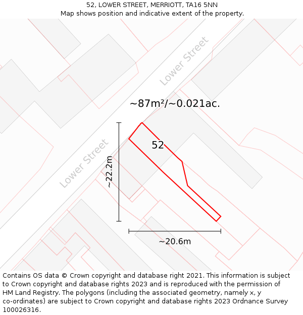 52, LOWER STREET, MERRIOTT, TA16 5NN: Plot and title map