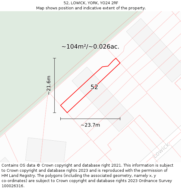 52, LOWICK, YORK, YO24 2RF: Plot and title map