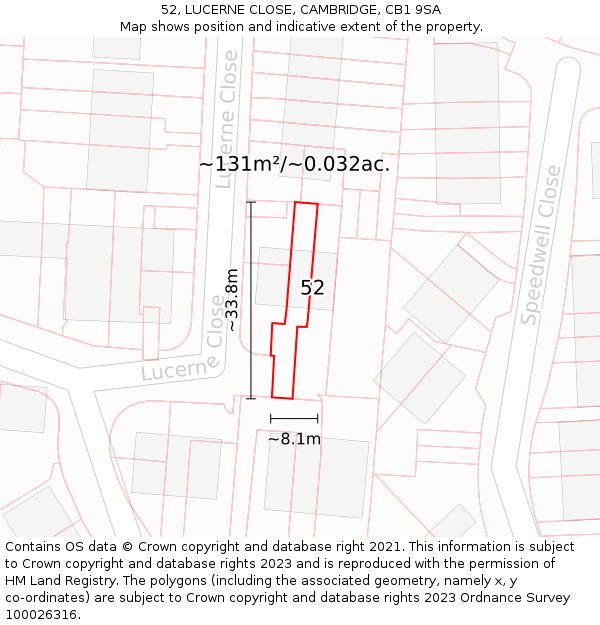 52, LUCERNE CLOSE, CAMBRIDGE, CB1 9SA: Plot and title map