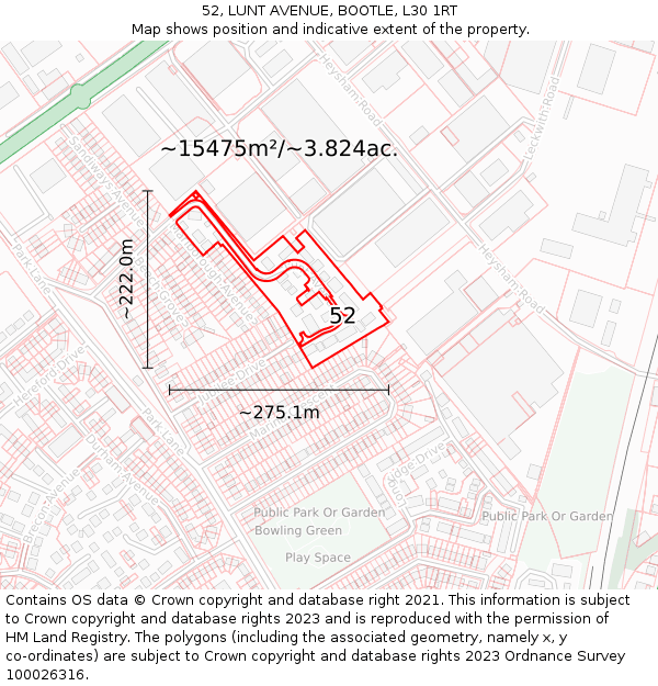 52, LUNT AVENUE, BOOTLE, L30 1RT: Plot and title map