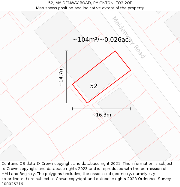 52, MAIDENWAY ROAD, PAIGNTON, TQ3 2QB: Plot and title map