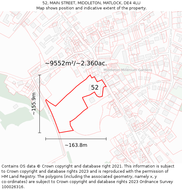 52, MAIN STREET, MIDDLETON, MATLOCK, DE4 4LU: Plot and title map