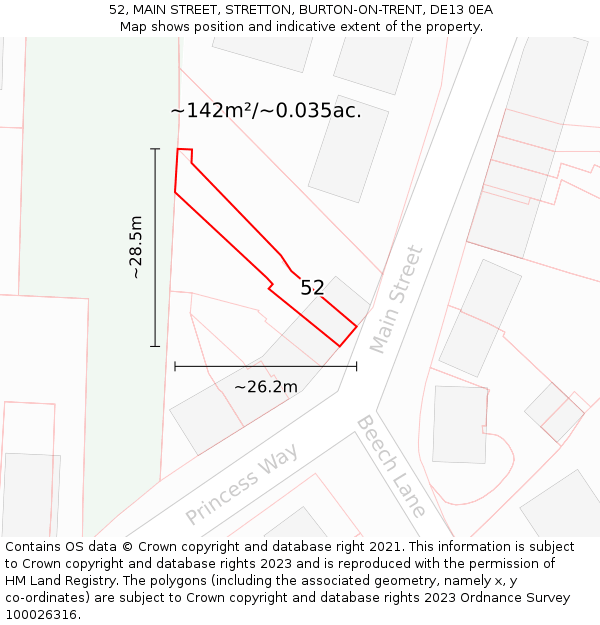 52, MAIN STREET, STRETTON, BURTON-ON-TRENT, DE13 0EA: Plot and title map
