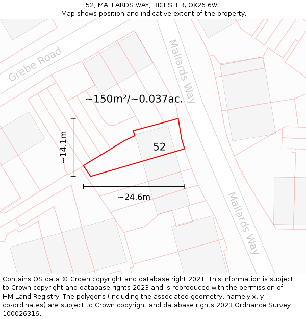 52, MALLARDS WAY, BICESTER, OX26 6WT: Plot and title map