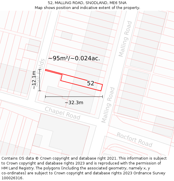 52, MALLING ROAD, SNODLAND, ME6 5NA: Plot and title map