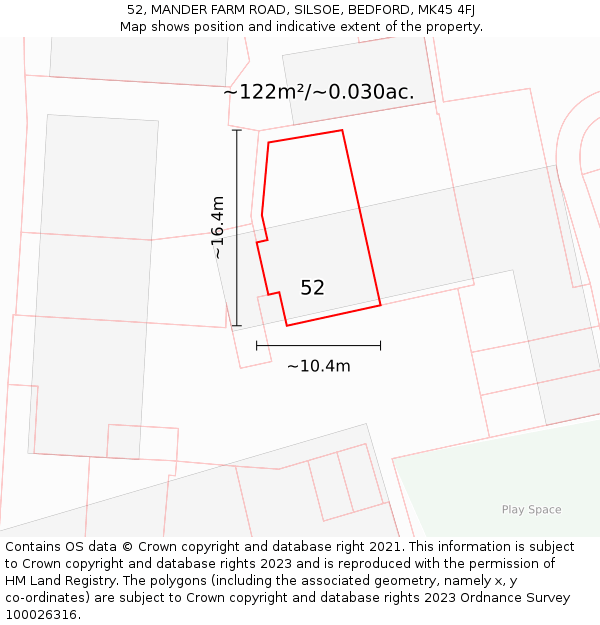 52, MANDER FARM ROAD, SILSOE, BEDFORD, MK45 4FJ: Plot and title map