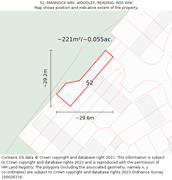52, MANNOCK WAY, WOODLEY, READING, RG5 4XW: Plot and title map