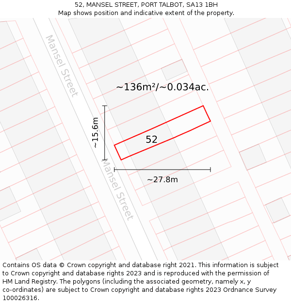 52, MANSEL STREET, PORT TALBOT, SA13 1BH: Plot and title map
