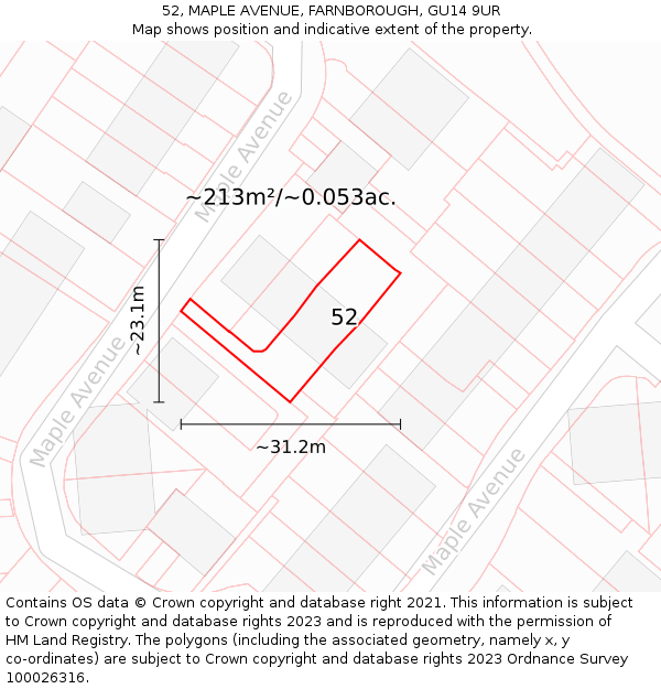 52, MAPLE AVENUE, FARNBOROUGH, GU14 9UR: Plot and title map