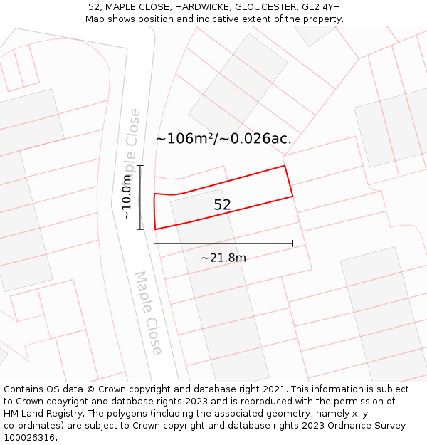 52, MAPLE CLOSE, HARDWICKE, GLOUCESTER, GL2 4YH: Plot and title map