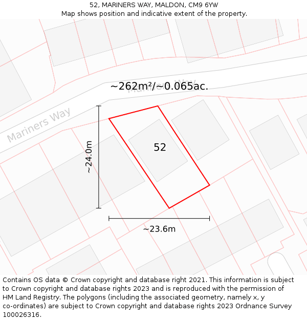 52, MARINERS WAY, MALDON, CM9 6YW: Plot and title map