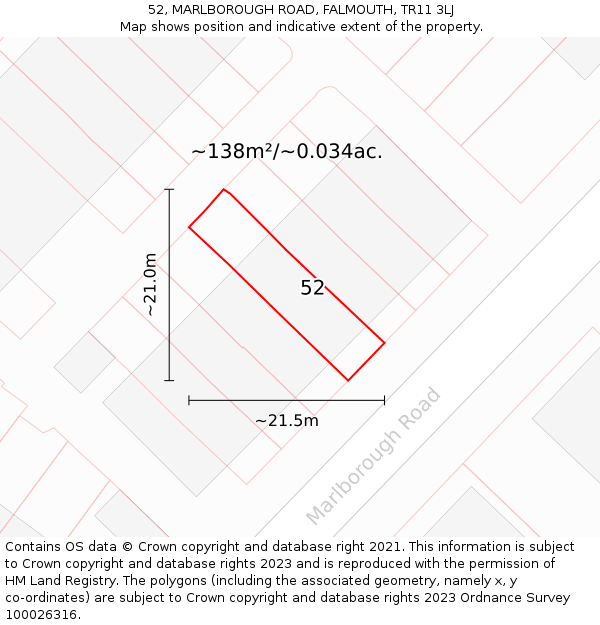 52, MARLBOROUGH ROAD, FALMOUTH, TR11 3LJ: Plot and title map