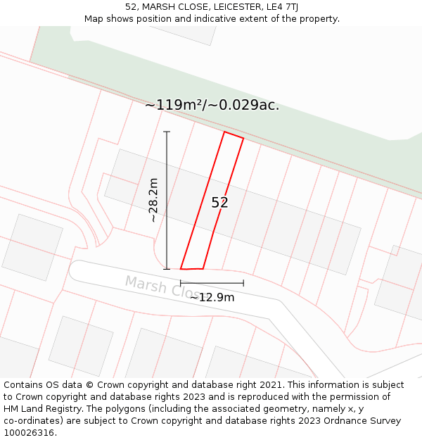 52, MARSH CLOSE, LEICESTER, LE4 7TJ: Plot and title map