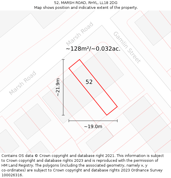 52, MARSH ROAD, RHYL, LL18 2DG: Plot and title map
