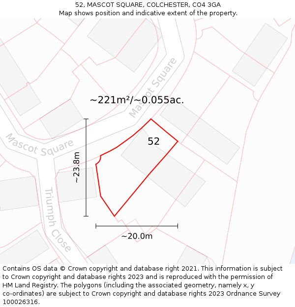 52, MASCOT SQUARE, COLCHESTER, CO4 3GA: Plot and title map